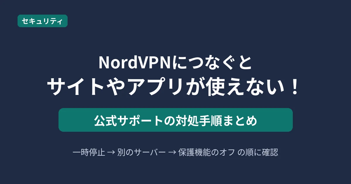 NordVPN接続中にサイトやアプリが使えないときの公式対処手順をまとめた記事のアイキャッチ