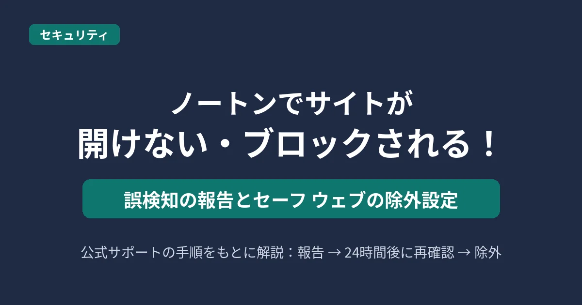 ノートンでサイトが開けない・ブロックされるときの誤検知の報告とセーフ ウェブの除外設定を解説する記事のアイキャッチ画像