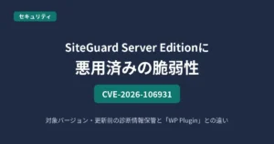 SiteGuard Server Editionの悪用済み脆弱性CVE-2026-106931を解説する記事のアイキャッチ画像